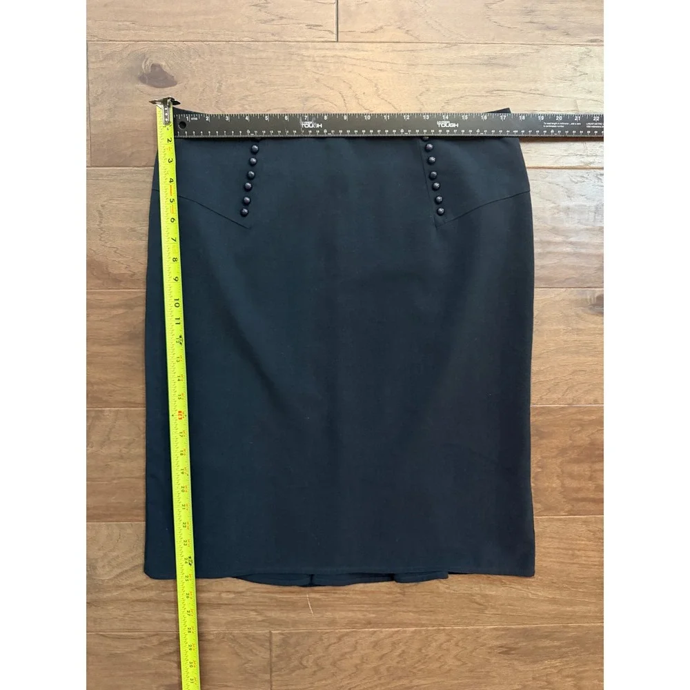 AGB Navy Blue Button Detail Pencil Skirt Size 12 Pleated Flounce Hem Lined